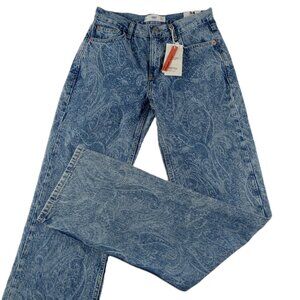Mango MNG Mid Rise Straight Leg Jeans Women's Size 2 Light Wash Paisley Print
